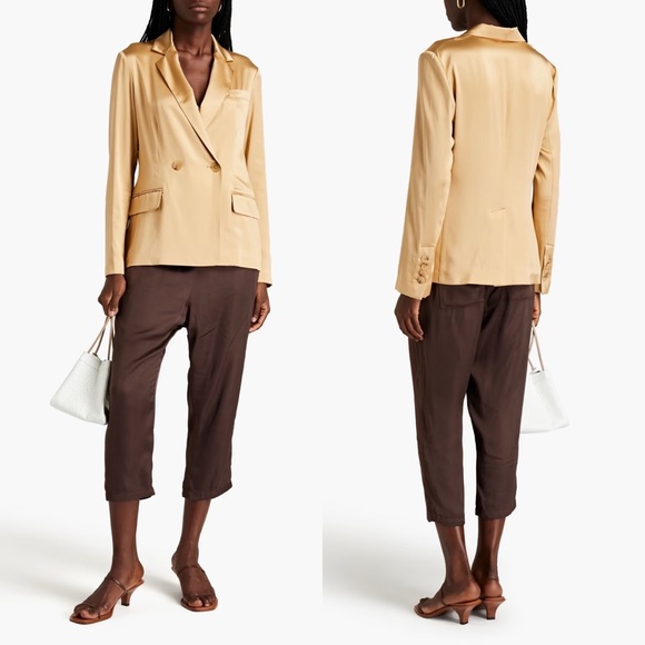 NEW NWT Nili Lotan Lena Double Breasted 100% Silk Blazer Jacket Khaki - Picture 1 of 11